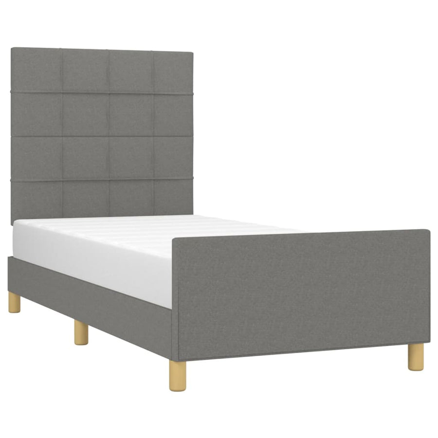 Bedframe Met Hoofdeinde Stof Donkergrijs 100 x 200 cm Blok met vierkanten
