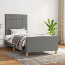 Bedframe Met Hoofdeinde Stof Donkergrijs 100 x 200 cm Blok met vierkanten