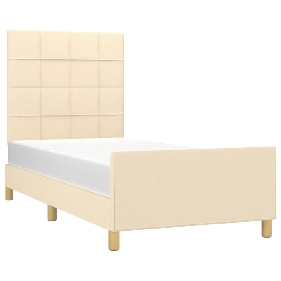 Bedframe Met Hoofdeinde Stof Kleurig Crème 100 x 200 cm Blok met vierkanten