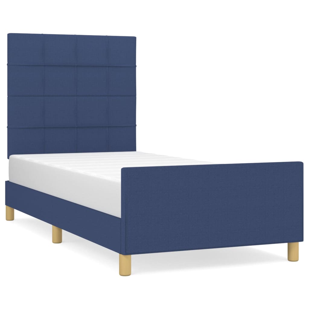 Bedframe Met Hoofdeinde Stof Blauw 100 x 200 cm Blok met vierkanten