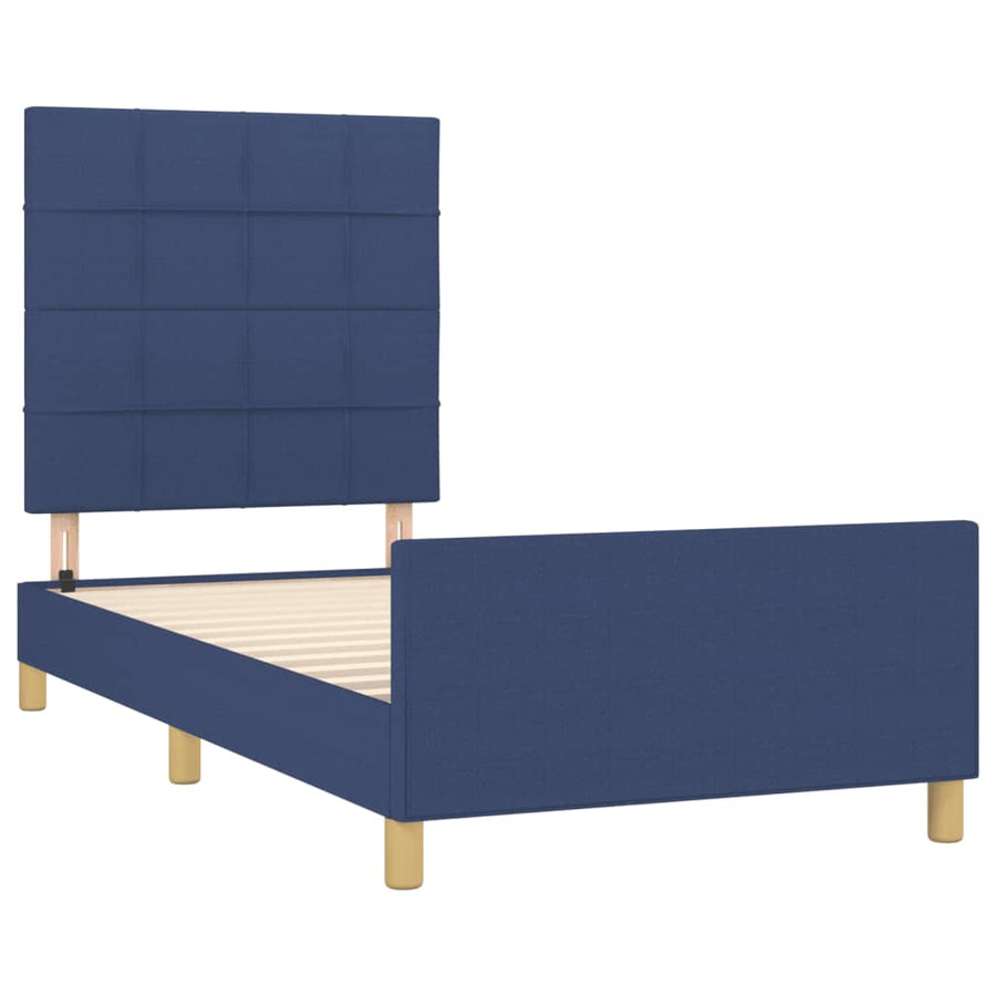 Bedframe Met Hoofdeinde Stof Blauw 100 x 200 cm Blok met vierkanten