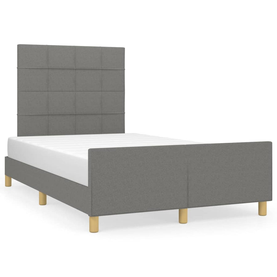 Bedframe Met Hoofdeinde Stof Donkergrijs 120 x 200 cm Blok met vierkanten
