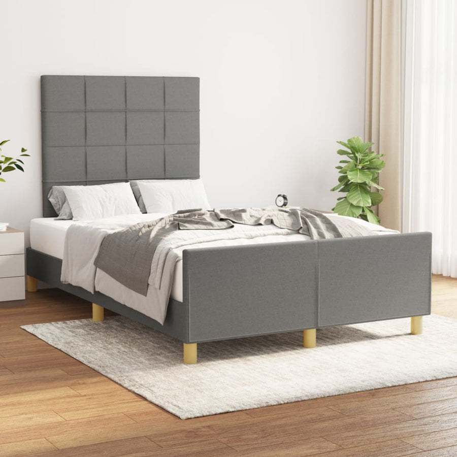 Bedframe Met Hoofdeinde Stof Donkergrijs 120 x 200 cm Blok met vierkanten