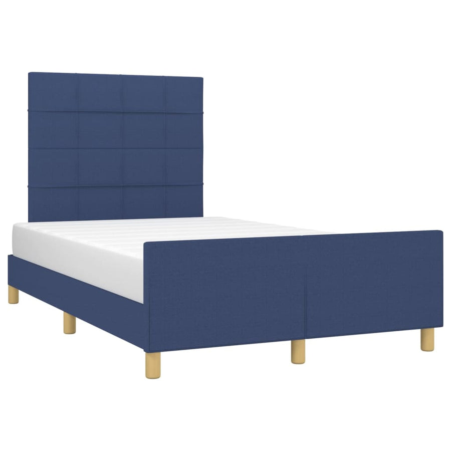 Bedframe Met Hoofdeinde Stof Blauw 120 x 200 cm Blok met vierkanten