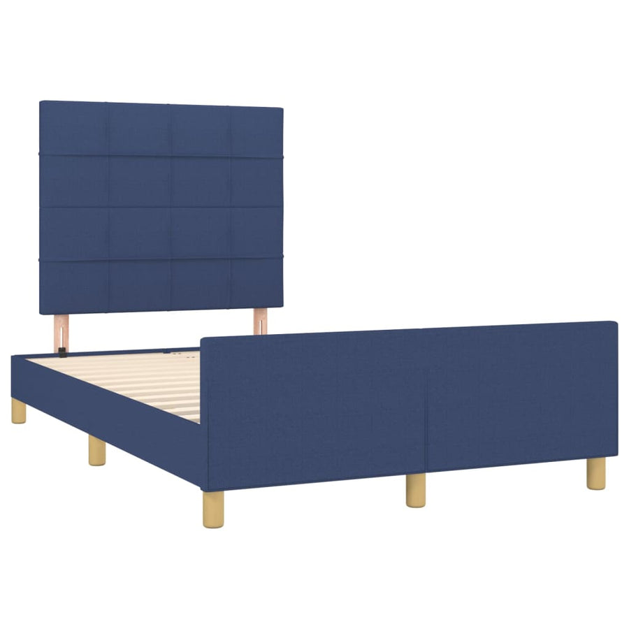 Bedframe Met Hoofdeinde Stof Blauw 120 x 200 cm Blok met vierkanten