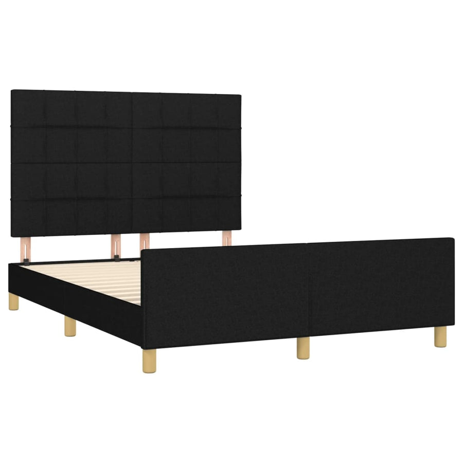 Bedframe Met Hoofdeinde Stof Zwart 140 x 190 cm Blok met vierkanten