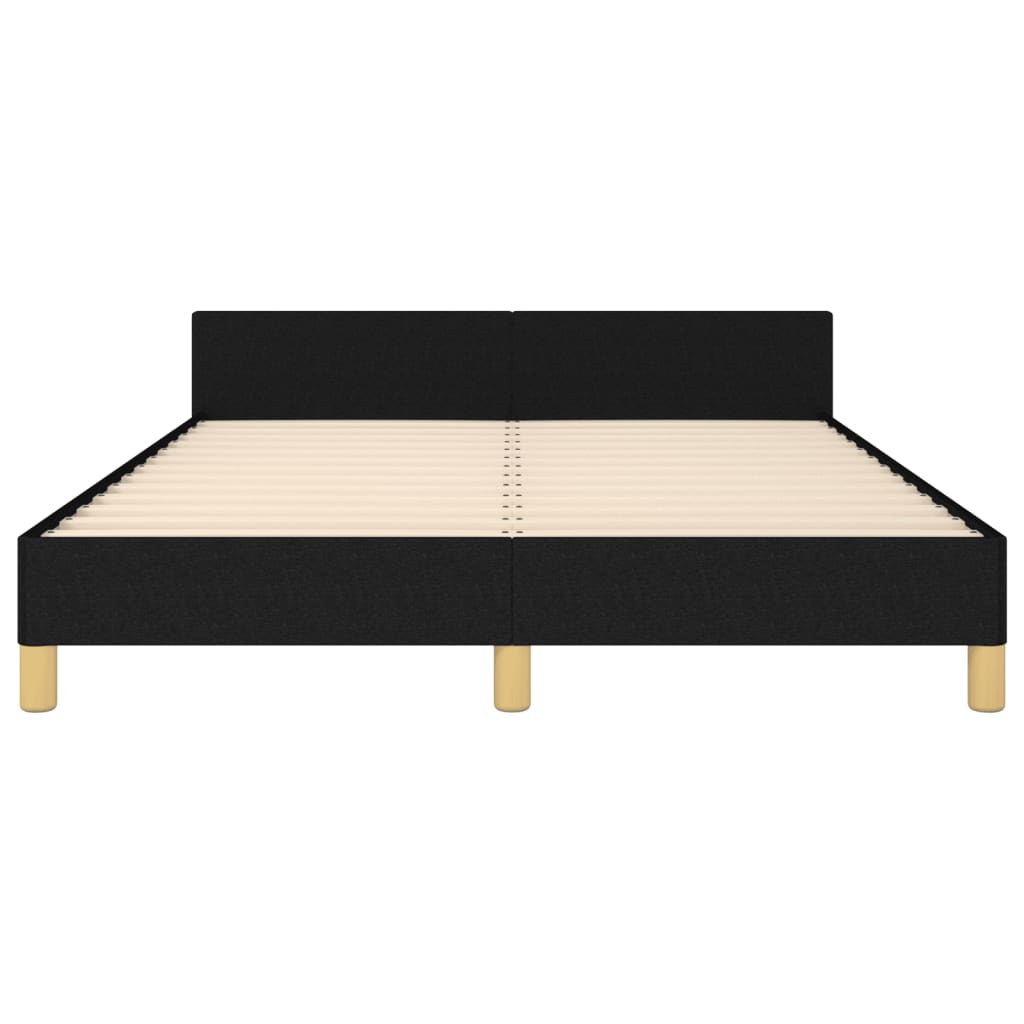Bedframe Met Hoofdeinde Stof Zwart 140 x 190 cm Blok met vierkanten