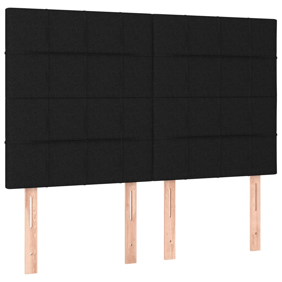 Bedframe Met Hoofdeinde Stof Zwart 140 x 190 cm Blok met vierkanten