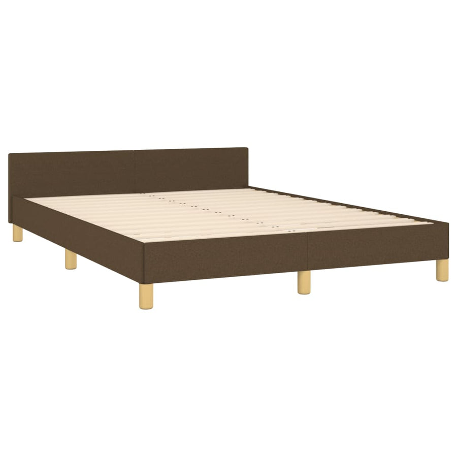 Bedframe Met Hoofdeinde Stof Donkerblauw Donkerbruin 140 x 190 cm Blok met vierkanten