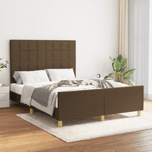 Bedframe Met Hoofdeinde Stof Donkerblauw Donkerbruin 140 x 190 cm Blok met vierkanten