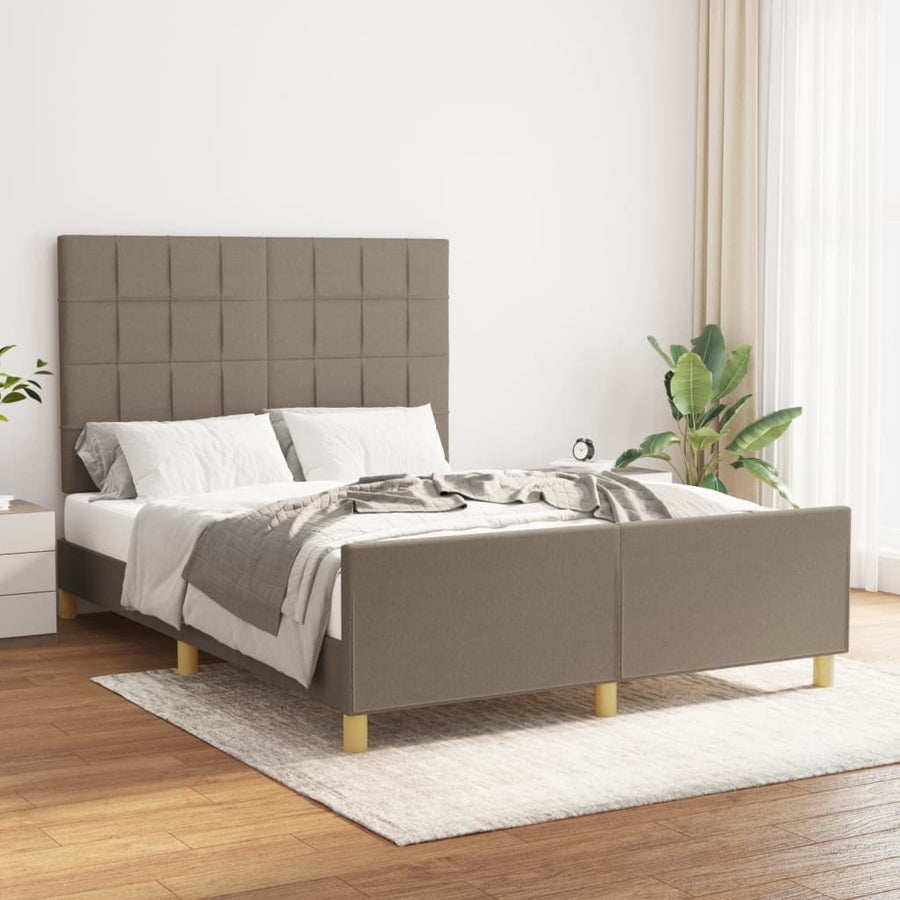 Bedframe met hoofdeinde stof taupe 140x190 cm 140 x 190 cm Blok met vierkanten