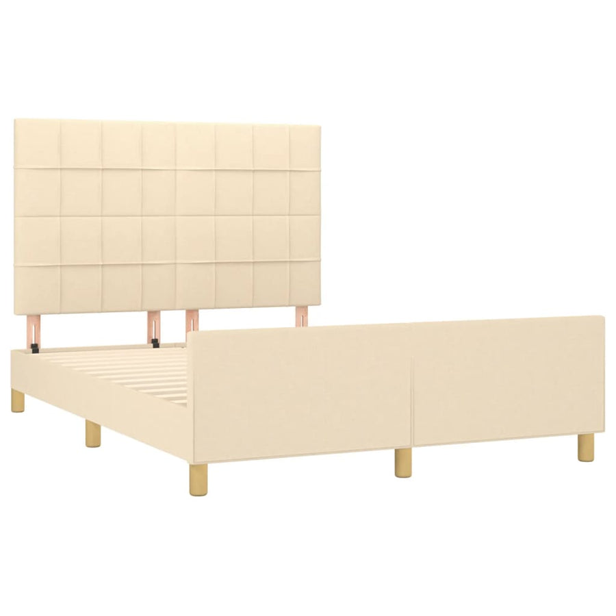 Bedframe Met Hoofdeinde Stof Kleurig Crème 140 x 190 cm Blok met vierkanten