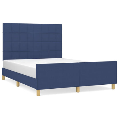 Bedframe Met Hoofdeinde Stof Blauw 140 x 190 cm Blok met vierkanten