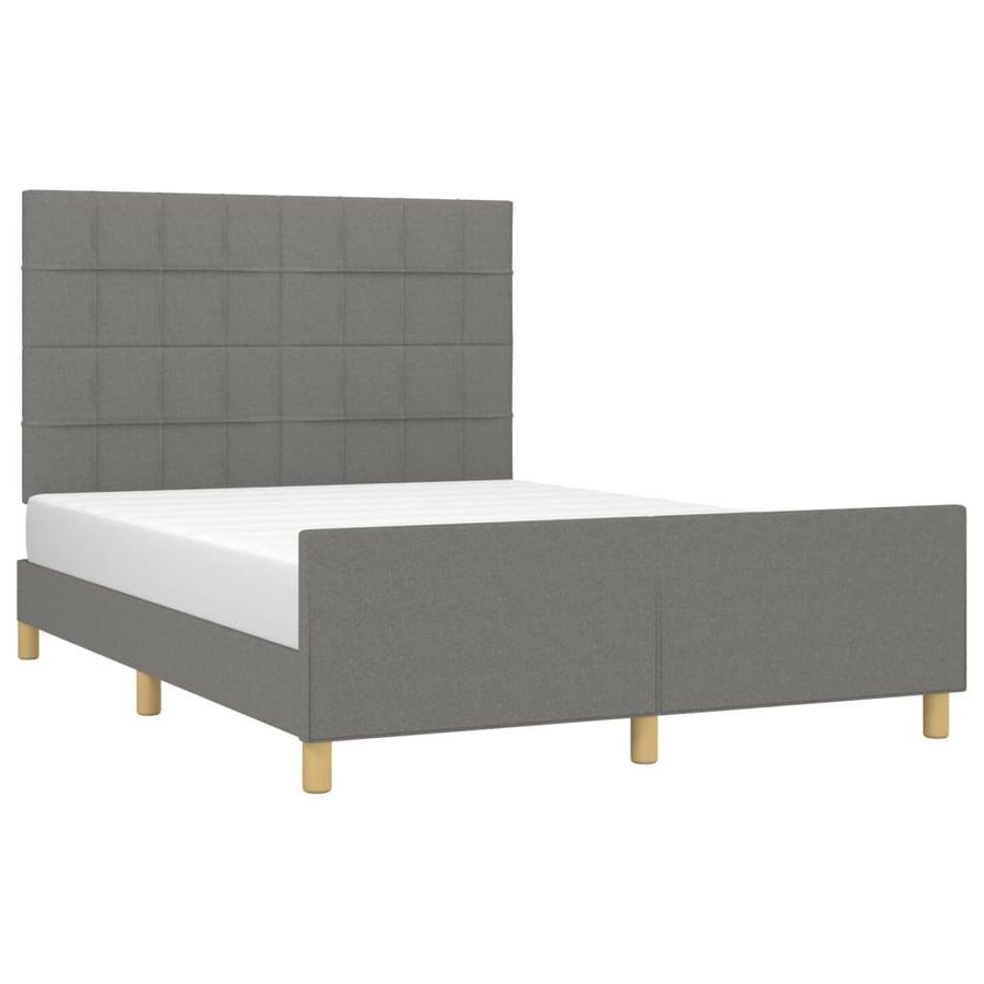 Bedframe Met Hoofdeinde Stof Donkergrijs 140 x 200 cm Blok met vierkanten