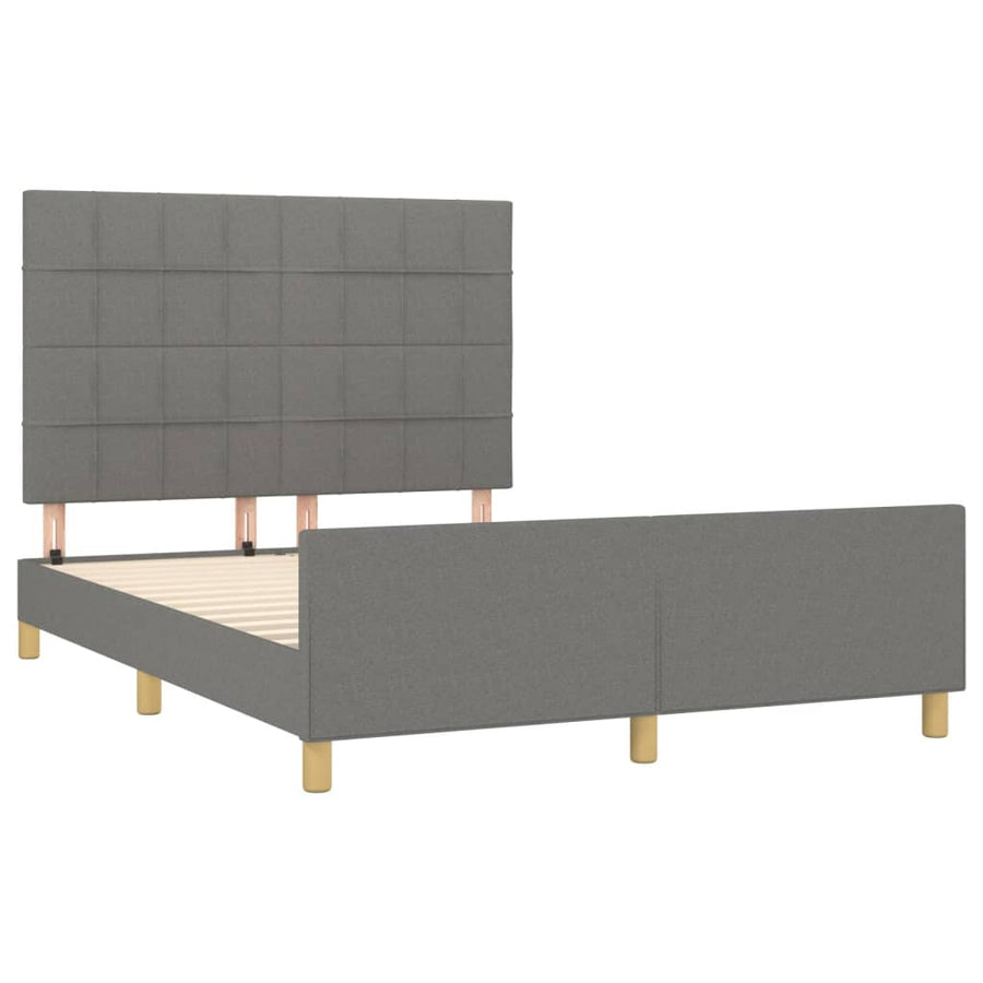 Bedframe Met Hoofdeinde Stof Donkergrijs 140 x 200 cm Blok met vierkanten