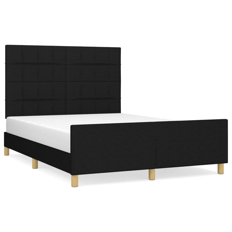 Bedframe Met Hoofdeinde Stof Zwart 140 x 200 cm Blok met vierkanten