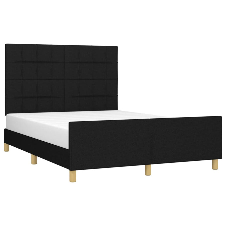 Bedframe Met Hoofdeinde Stof Zwart 140 x 200 cm Blok met vierkanten