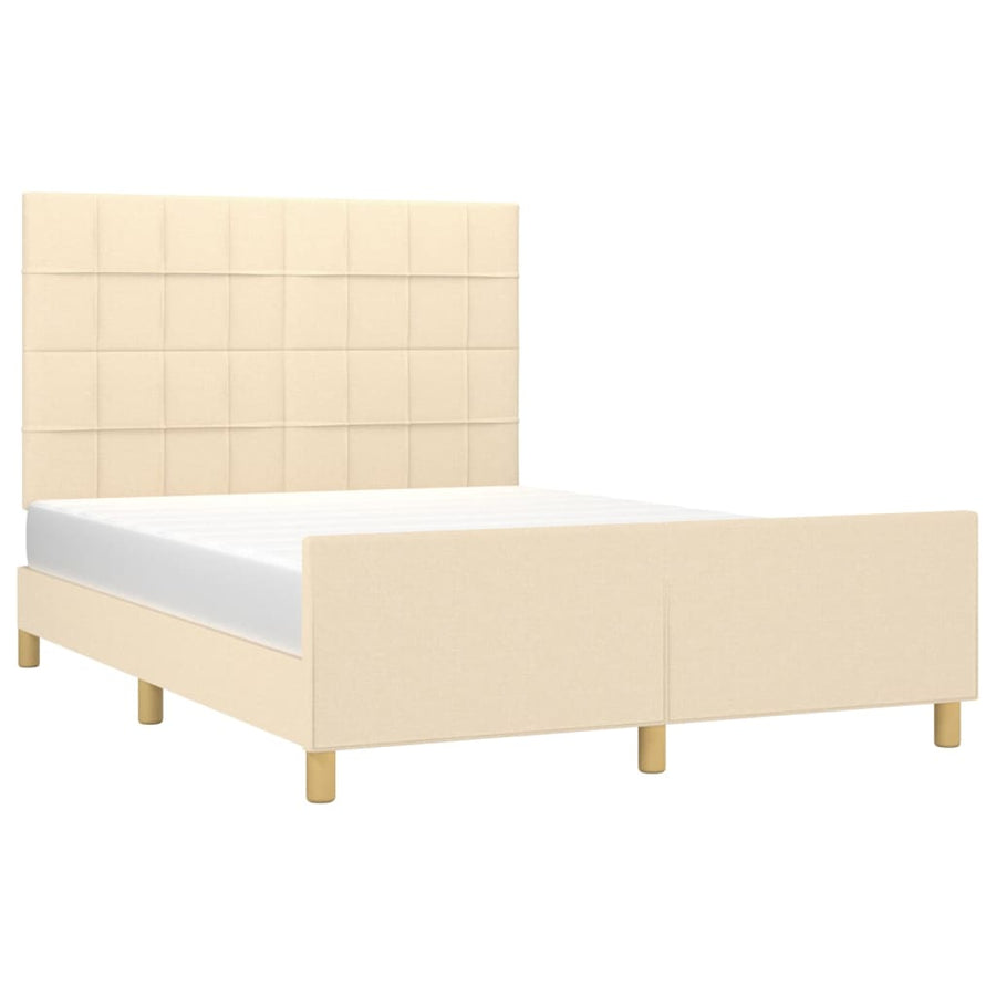 Bedframe Met Hoofdeinde Stof Kleurig Crème 140 x 200 cm Blok met vierkanten