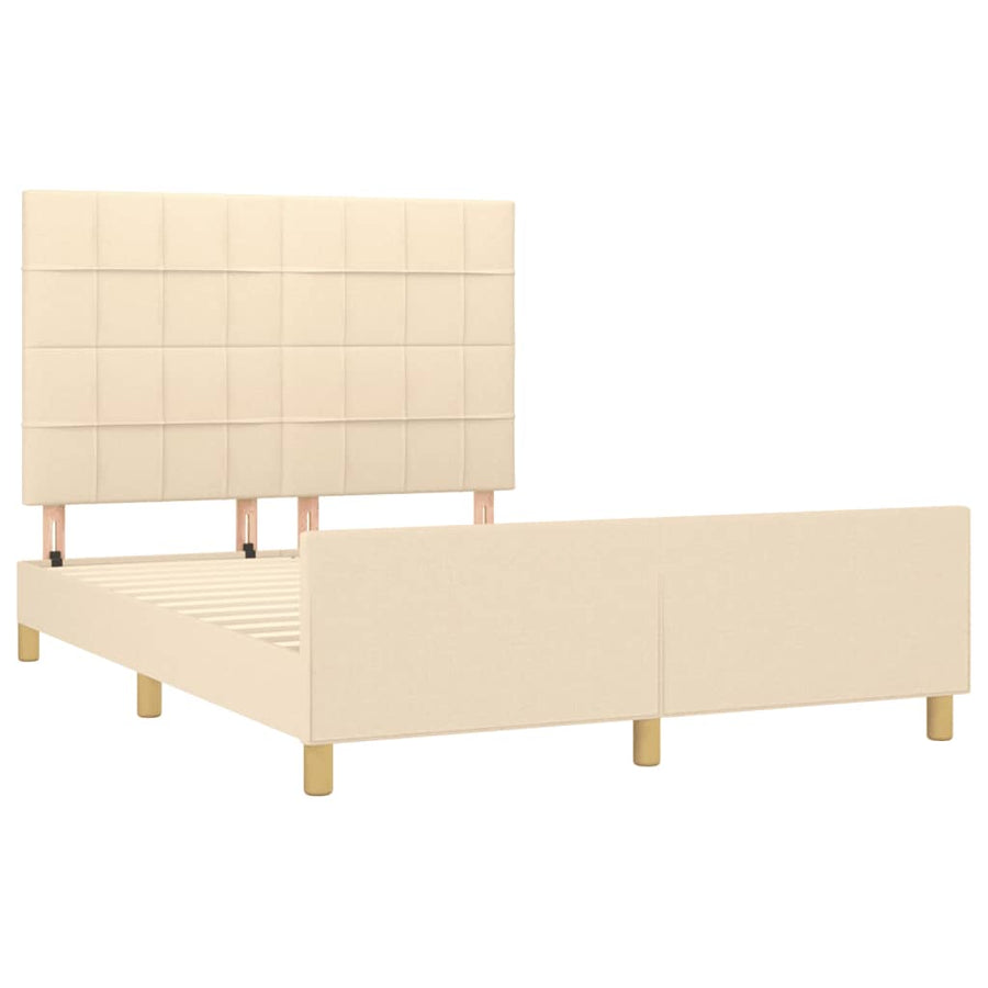 Bedframe Met Hoofdeinde Stof Kleurig Crème 140 x 200 cm Blok met vierkanten