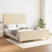 Bedframe Met Hoofdeinde Stof Kleurig Crème 140 x 200 cm Blok met vierkanten