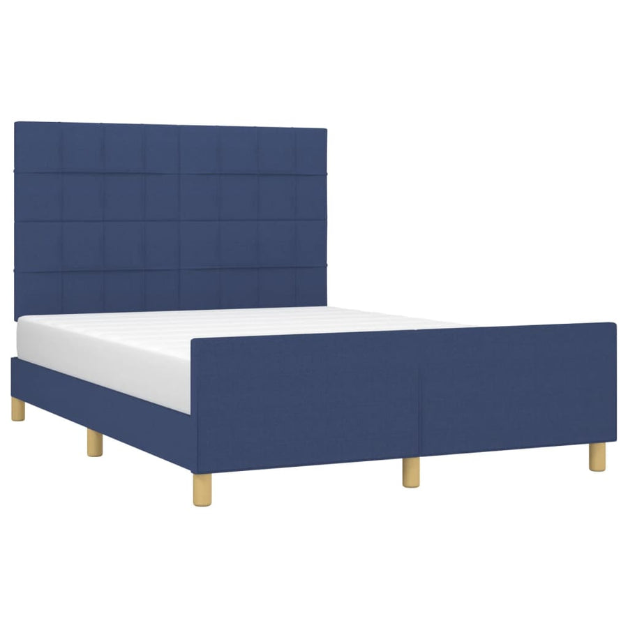 Bedframe Met Hoofdeinde Stof Blauw 140 x 200 cm Blok met vierkanten
