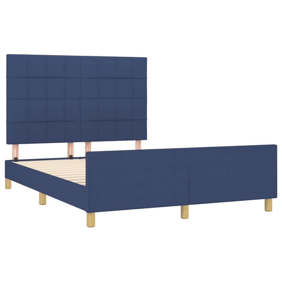 Bedframe Met Hoofdeinde Stof Blauw 140 x 200 cm Blok met vierkanten
