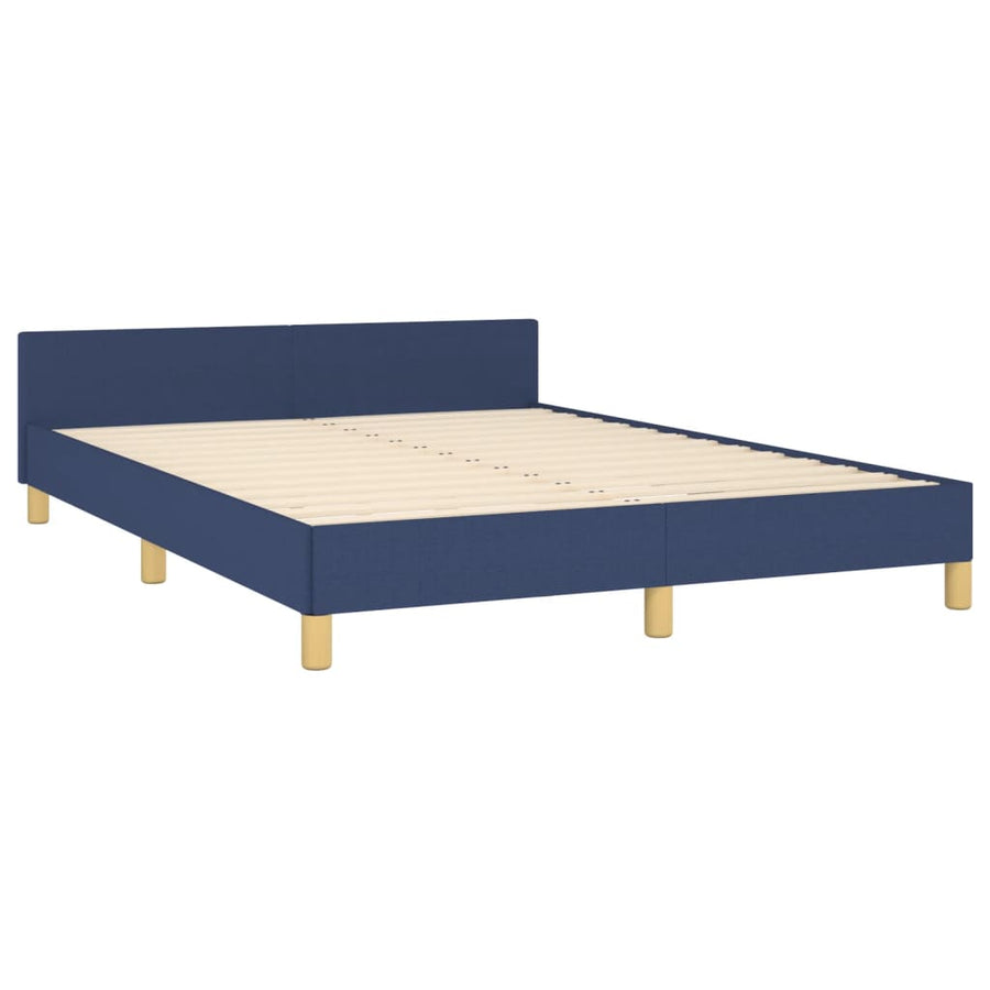 Bedframe Met Hoofdeinde Stof Blauw 140 x 200 cm Blok met vierkanten
