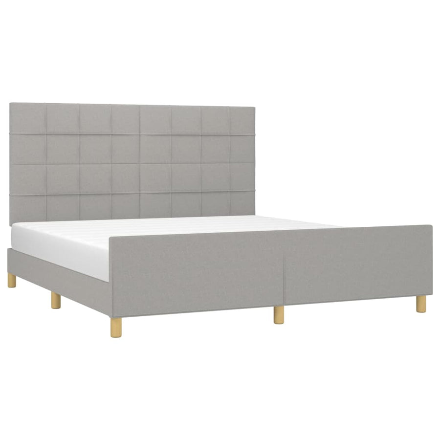 Bedframe met hoofdeinde stof lichtgrijs 160x200 cm 160 x 200 cm Blok met vierkanten