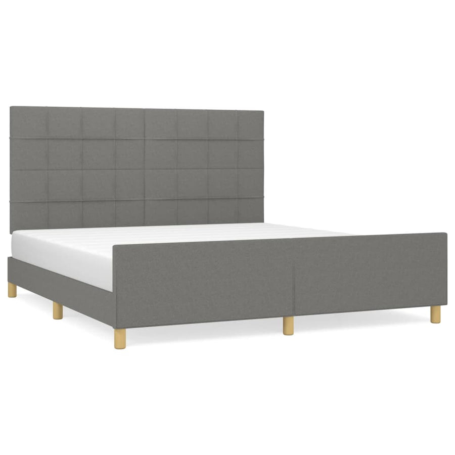 Bedframe Met Hoofdeinde Stof Donkergrijs 160 x 200 cm Blok met vierkanten