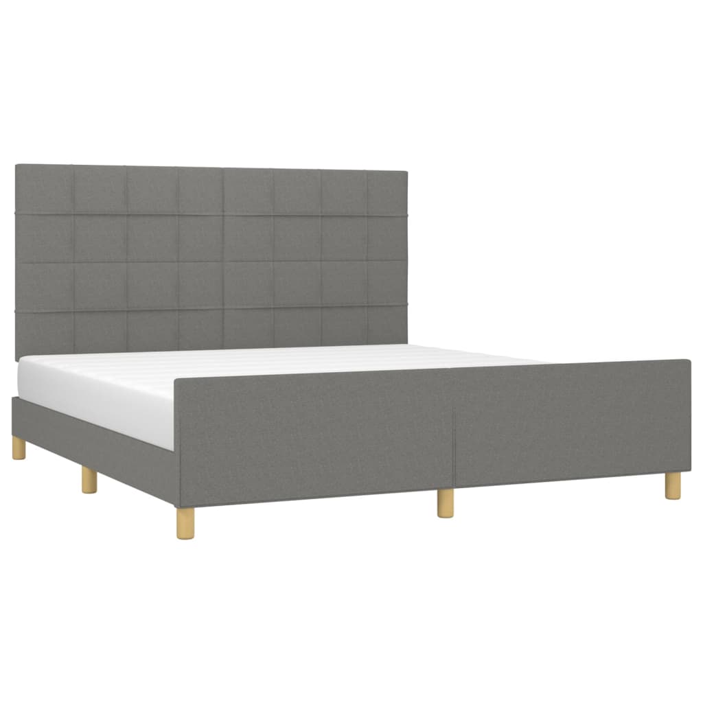 Bedframe Met Hoofdeinde Stof Donkergrijs 160 x 200 cm Blok met vierkanten