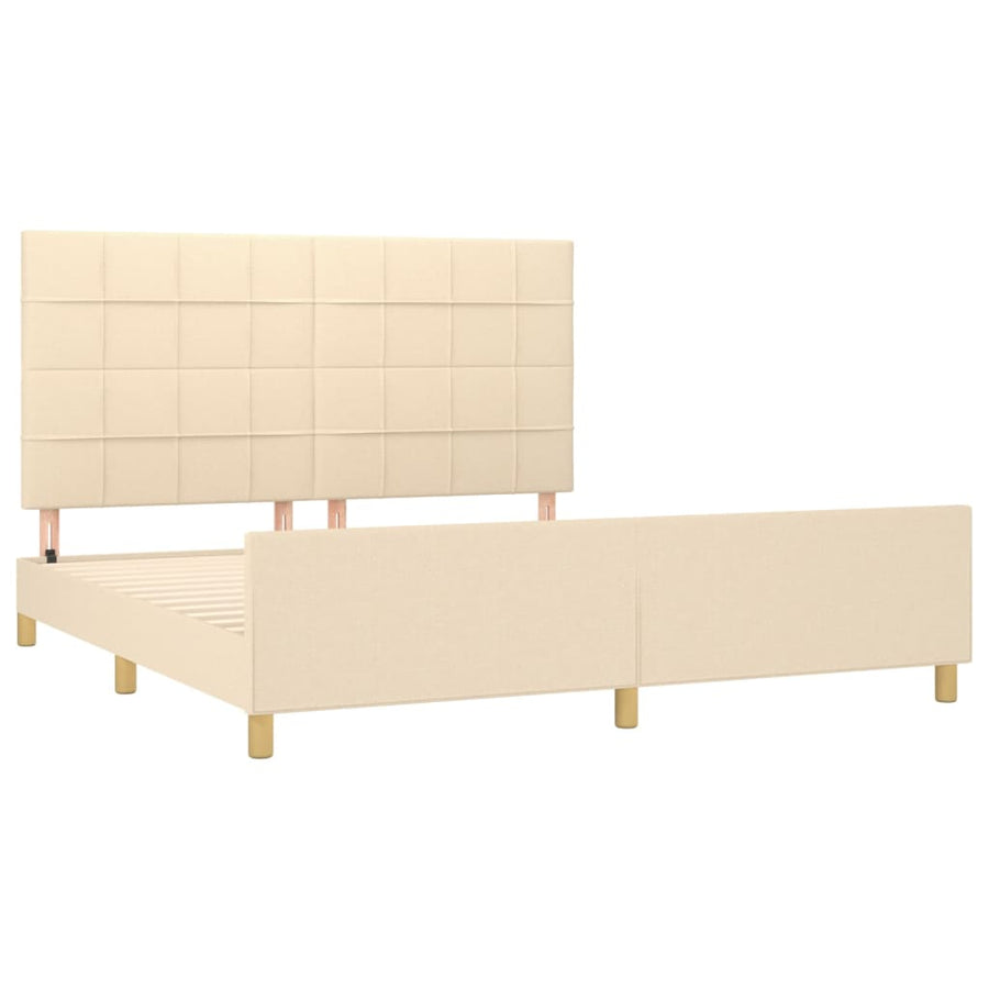 Bedframe Met Hoofdeinde Stof Kleurig Crème 160 x 200 cm Blok met vierkanten