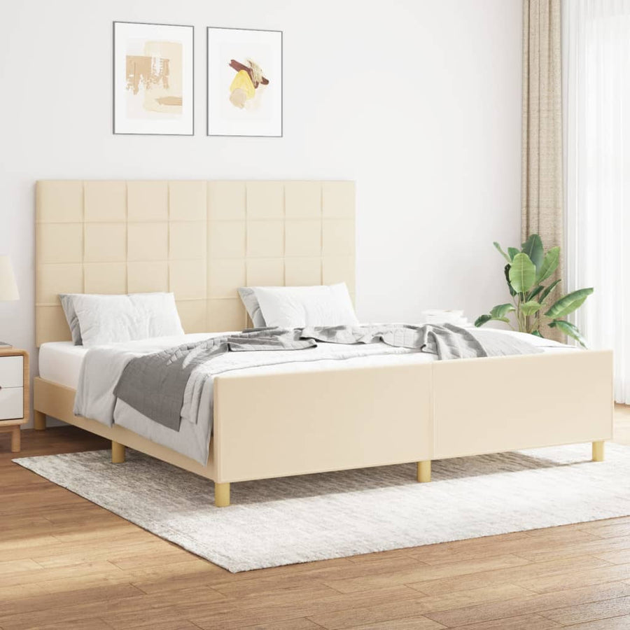 Bedframe Met Hoofdeinde Stof Kleurig Crème 160 x 200 cm Blok met vierkanten