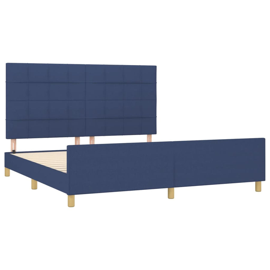Bedframe Met Hoofdeinde Stof Blauw 160 x 200 cm Blok met vierkanten