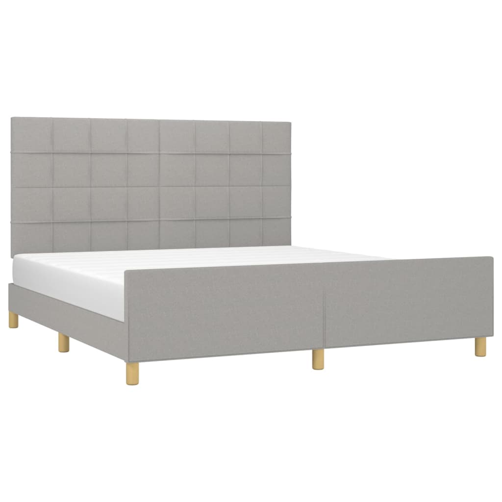 Bedframe met hoofdeinde stof lichtgrijs 180x200 cm 180 x 200 cm Blok met vierkanten