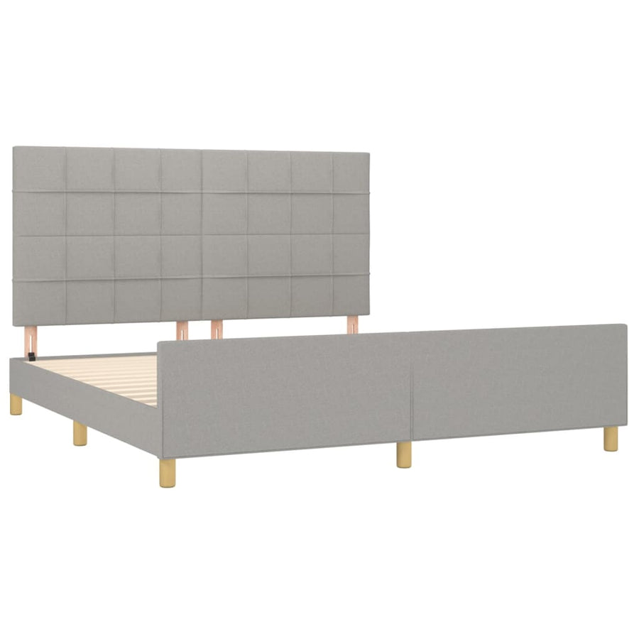 Bedframe met hoofdeinde stof lichtgrijs 180x200 cm 180 x 200 cm Blok met vierkanten
