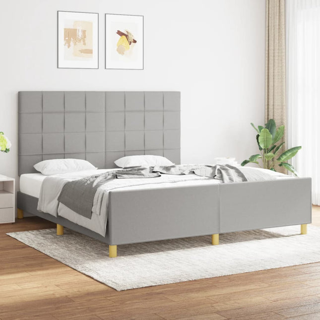 Bedframe met hoofdeinde stof lichtgrijs 180x200 cm 180 x 200 cm Blok met vierkanten