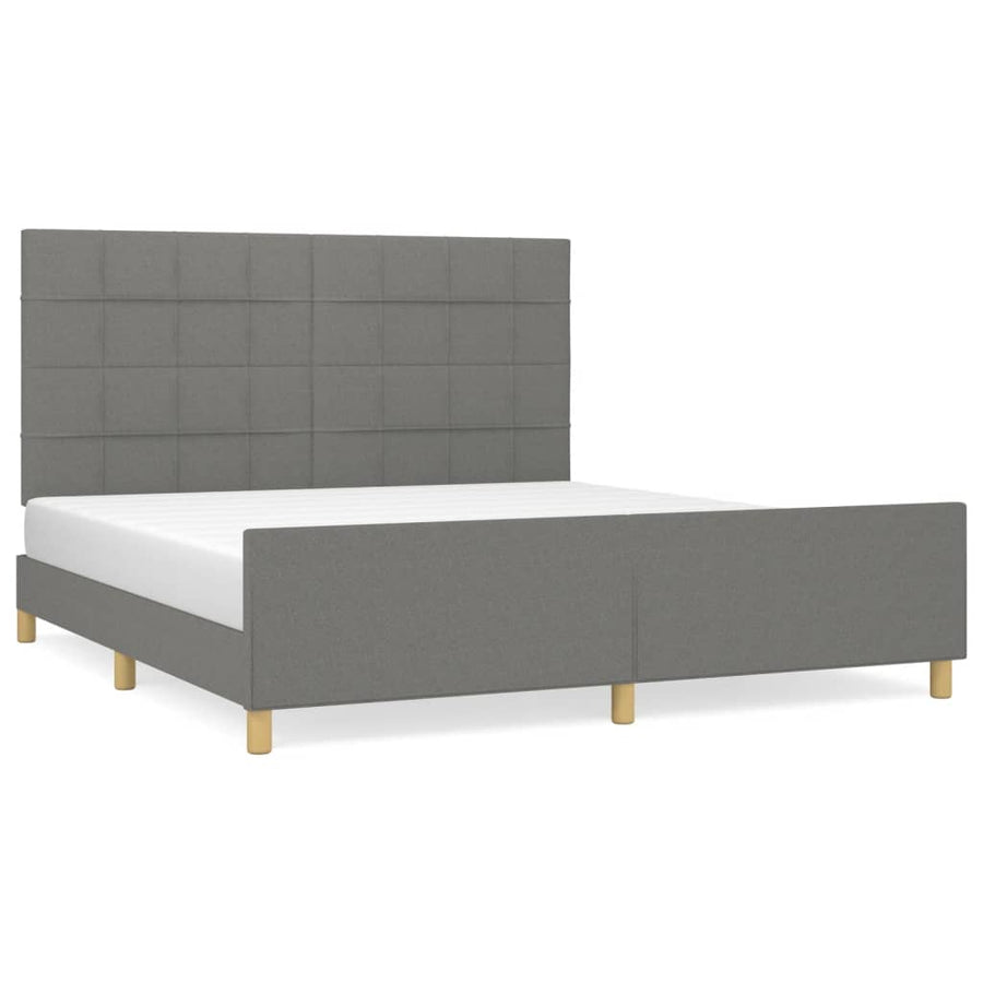Bedframe Met Hoofdeinde Stof Donkergrijs 180 x 200 cm Blok met vierkanten