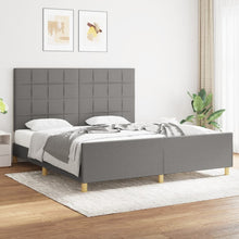 Bedframe Met Hoofdeinde Stof Donkergrijs 180 x 200 cm Blok met vierkanten