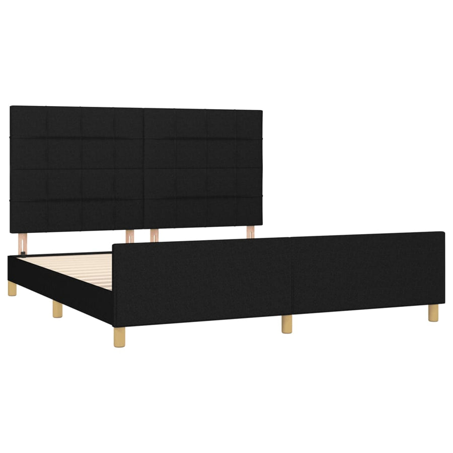 Bedframe Met Hoofdeinde Stof Zwart 180 x 200 cm Blok met vierkanten