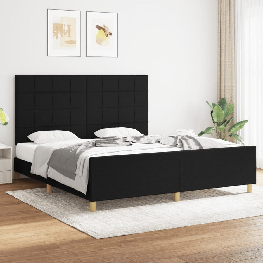 Bedframe Met Hoofdeinde Stof Zwart 180 x 200 cm Blok met vierkanten