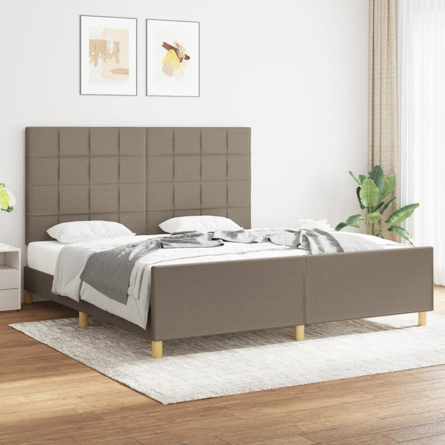 Bedframe Met Hoofdeinde Stof Taupe 180 x 200 cm Blok met vierkanten