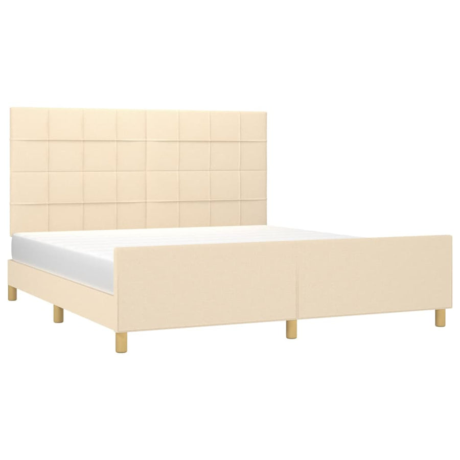 Bedframe Met Hoofdeinde Stof Kleurig Crème 180 x 200 cm Blok met vierkanten