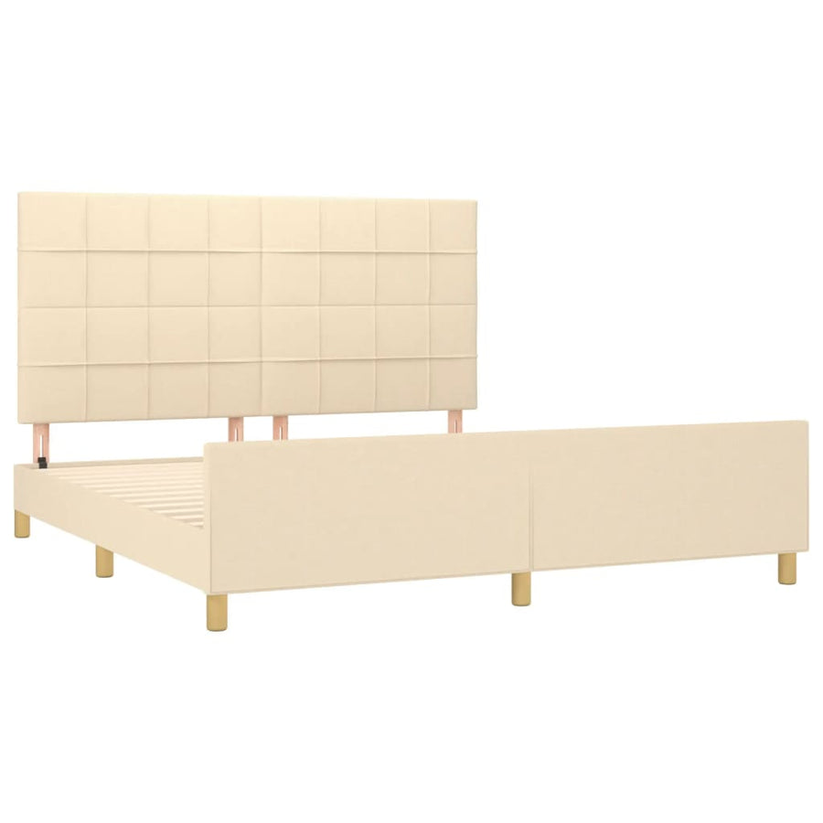 Bedframe Met Hoofdeinde Stof Kleurig Crème 180 x 200 cm Blok met vierkanten