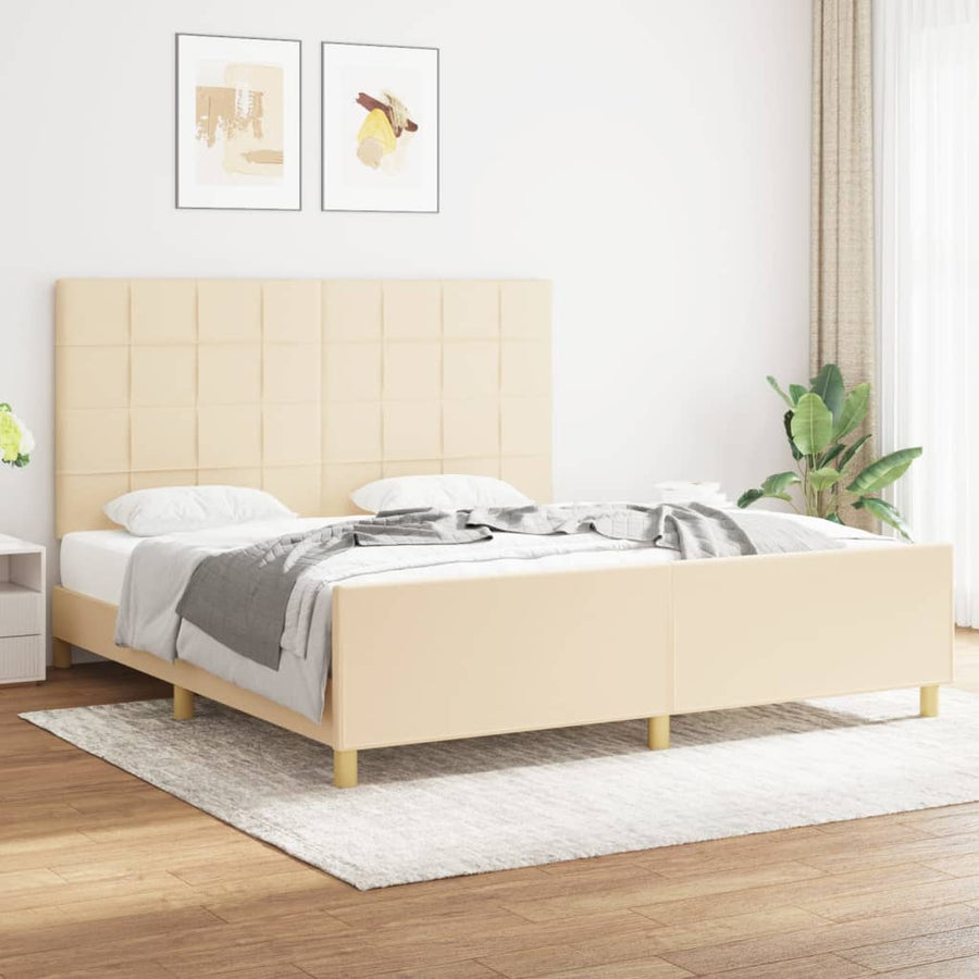Bedframe Met Hoofdeinde Stof Kleurig Crème 180 x 200 cm Blok met vierkanten