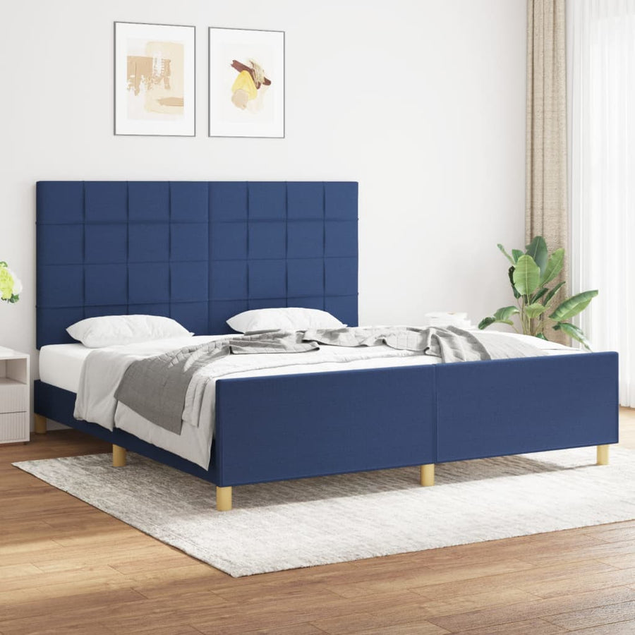 Bedframe Met Hoofdeinde Stof Blauw 180 x 200 cm Blok met vierkanten