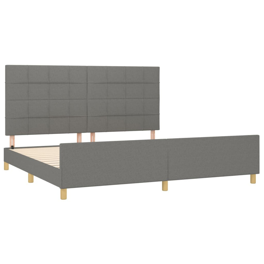 Bedframe Met Hoofdeinde Stof Donkergrijs 200 x 200 cm Blok met vierkanten