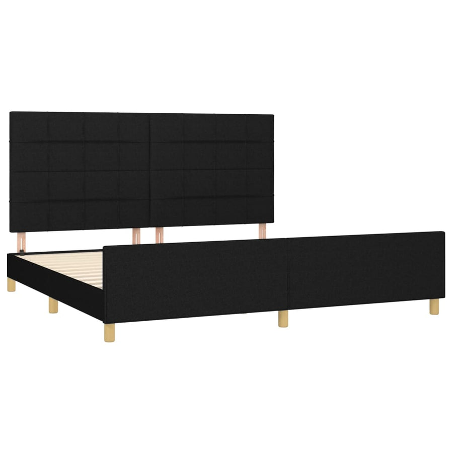 Bedframe Met Hoofdeinde Stof Zwart 200 x 200 cm Blok met vierkanten