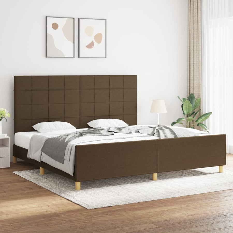Bedframe Met Hoofdeinde Stof Donkerbruin 200 x 200 cm Blok met vierkanten