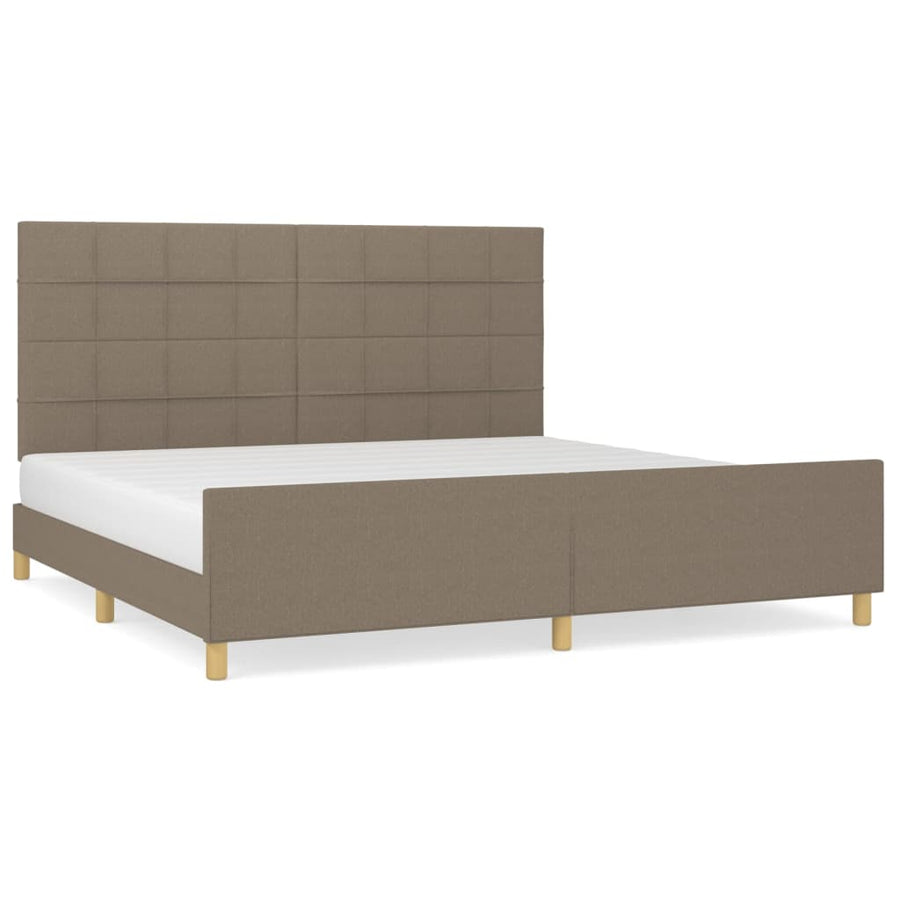 Bedframe met hoofdeinde stof taupe 200x200 cm 200 x 200 cm Blok met vierkanten