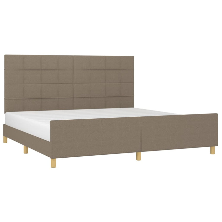 Bedframe met hoofdeinde stof taupe 200x200 cm 200 x 200 cm Blok met vierkanten